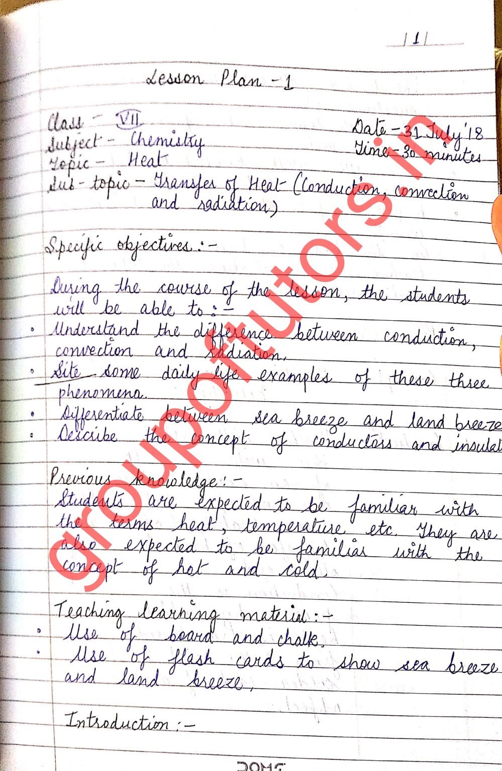 Chemistry Lesson Plans B Ed 2021 JAMIA MDU CRSU DU IGNOU