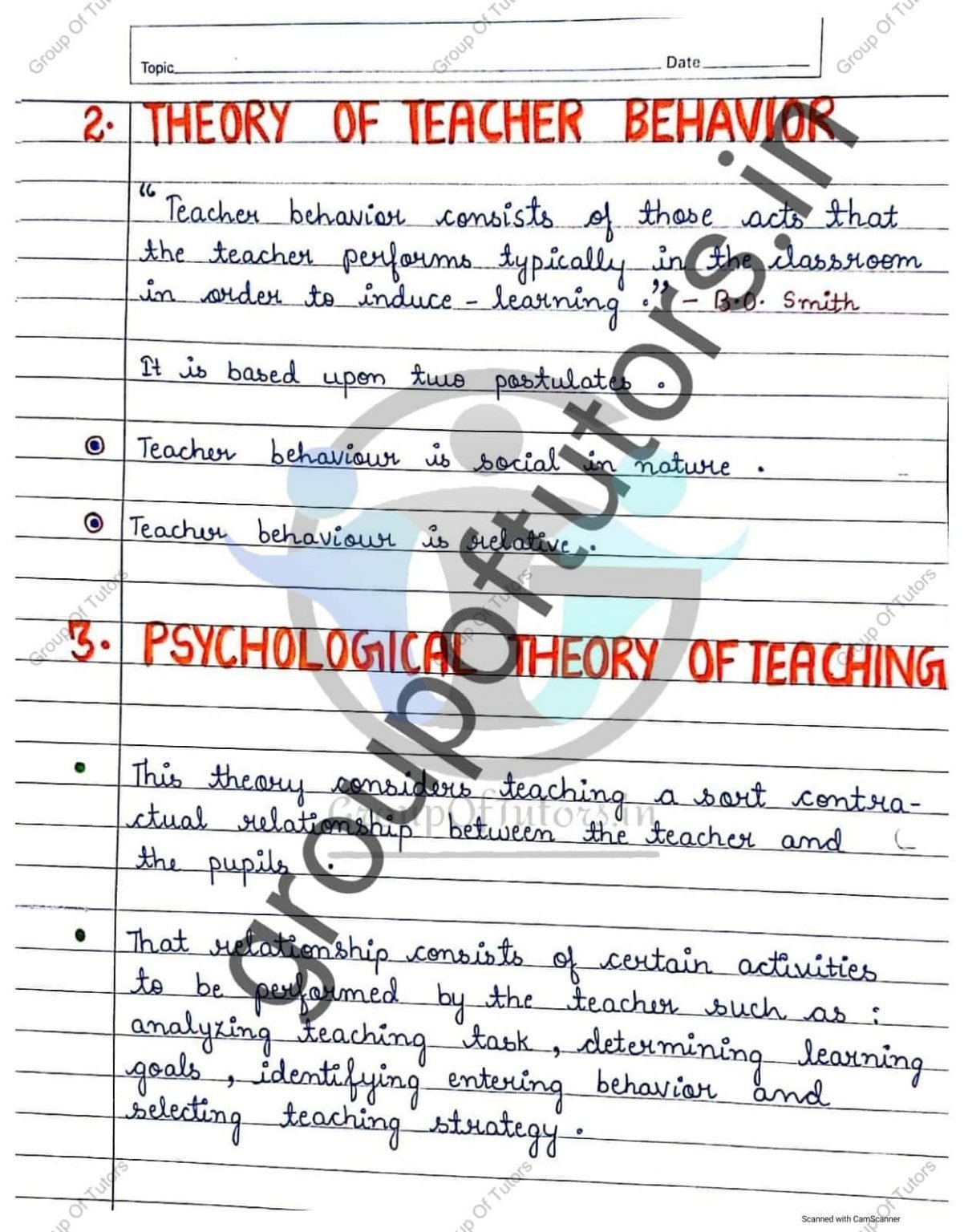 Theories Of Teaching Notes Assignment for B.Ed Group Of Tutors
