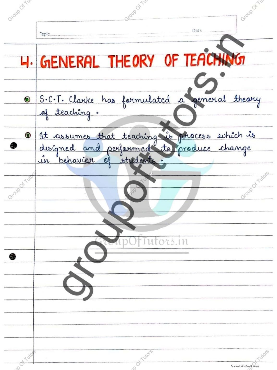 Theories Of Teaching Notes Assignment for B.Ed Group Of Tutors