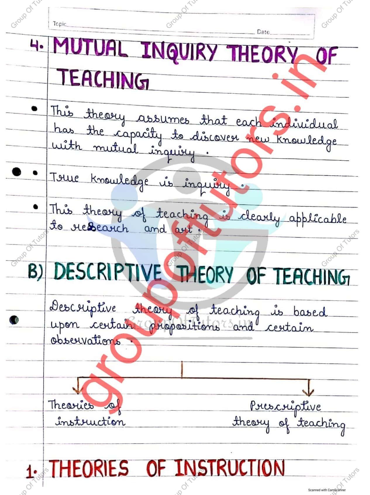 Theories Of Teaching Notes Assignment for B.Ed Group Of Tutors