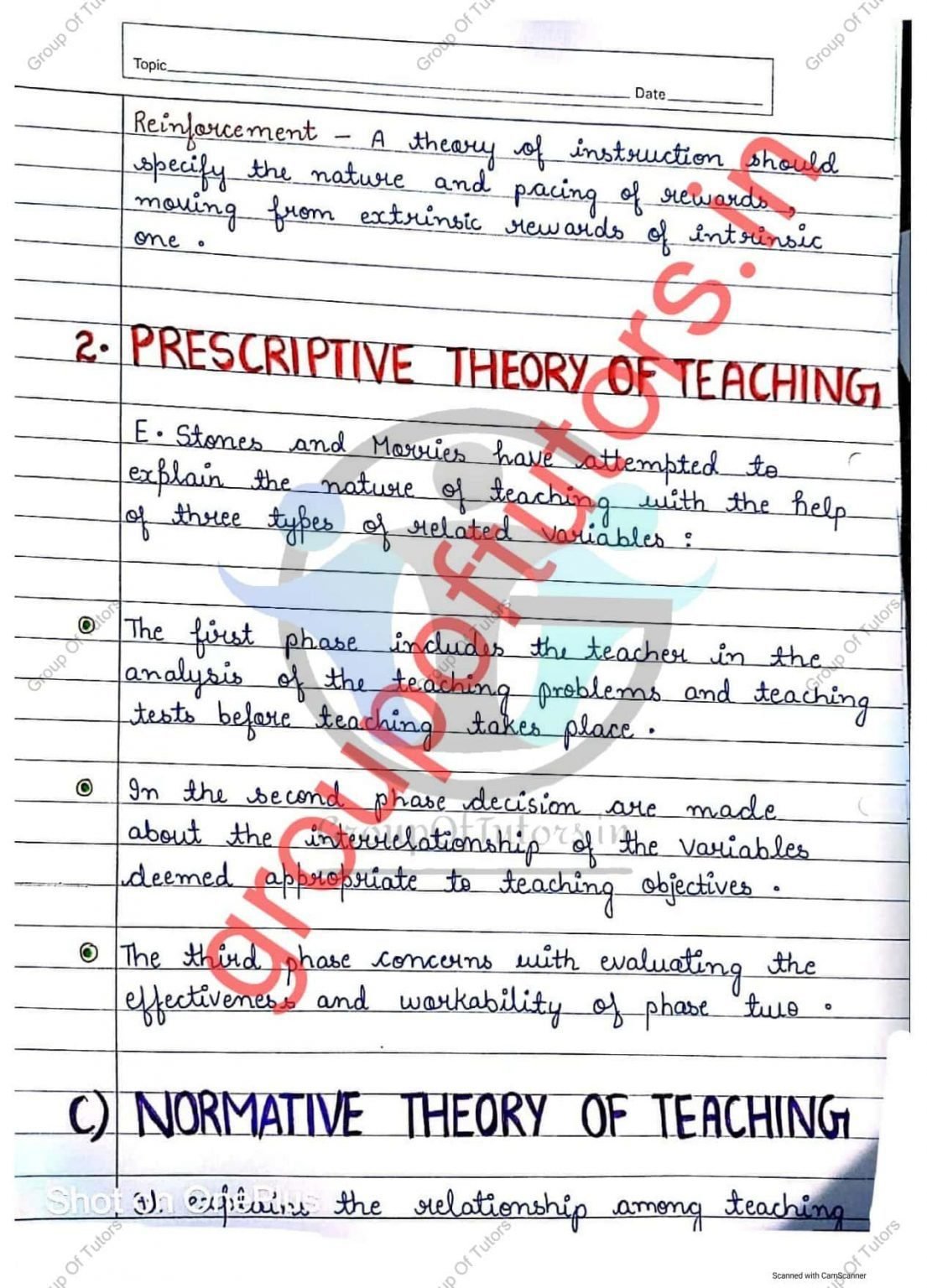 Theories Of Teaching Notes Assignment for B.Ed Group Of Tutors