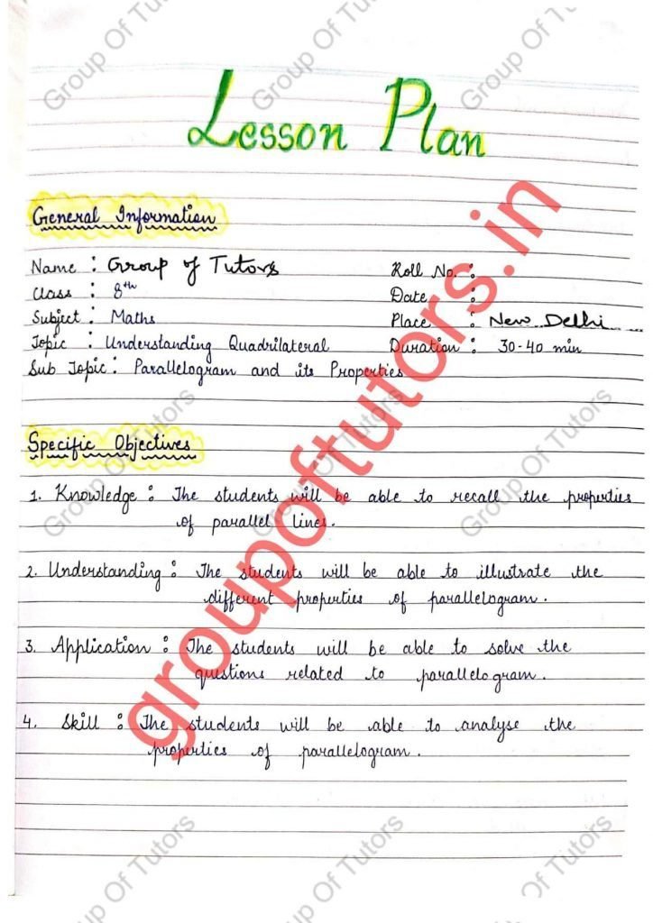 Mathematics Final Lesson Plan For B Ed Presentation Group Of Tutors
