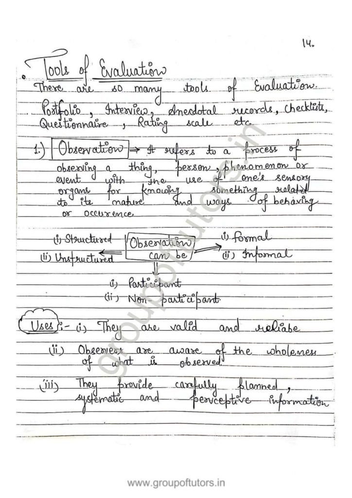 Evaluation and its Tools assignment notes for B.Ed group of tutors notes