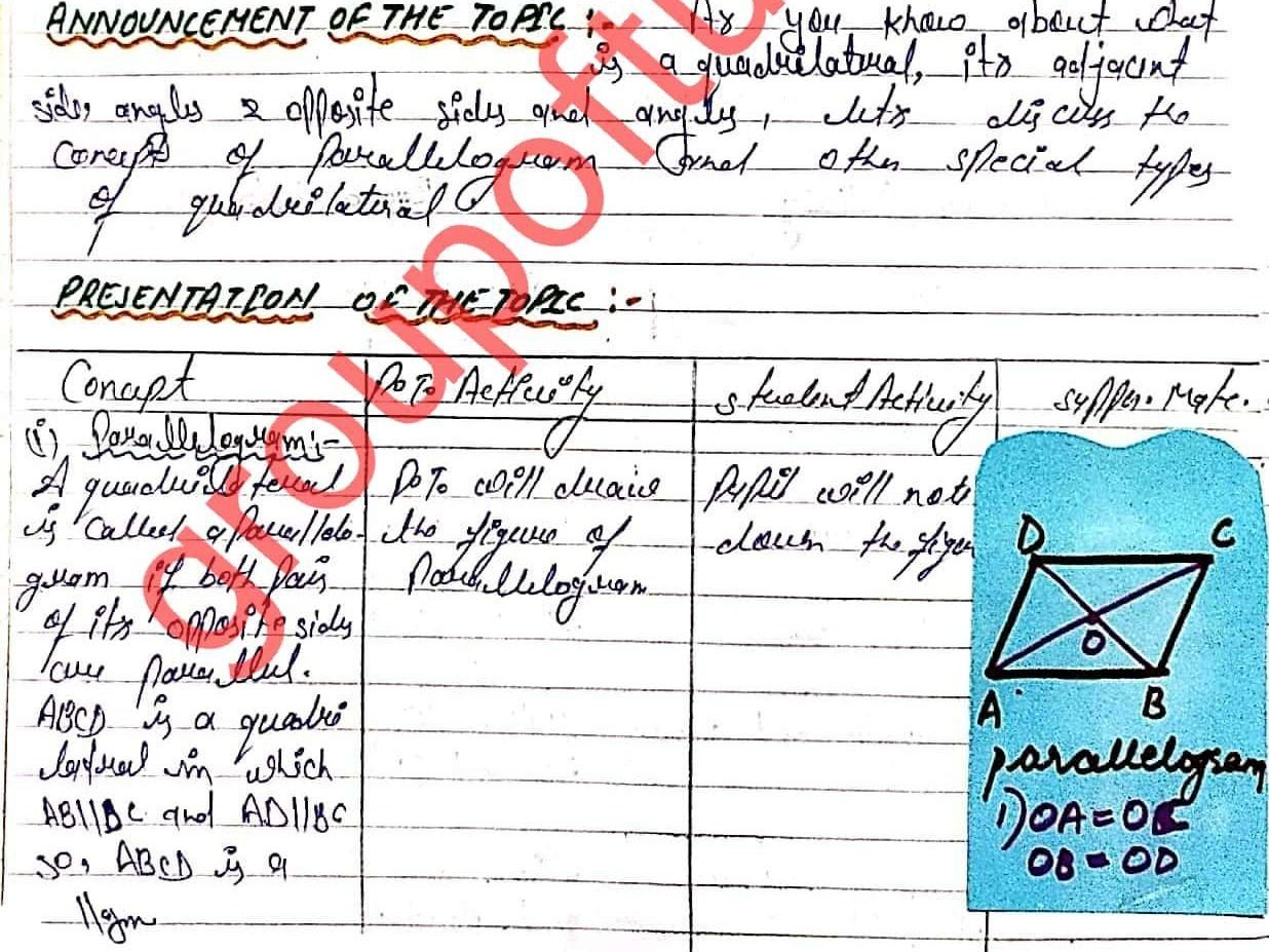 Quadrilaterals Lesson Plan Maths Class 8
