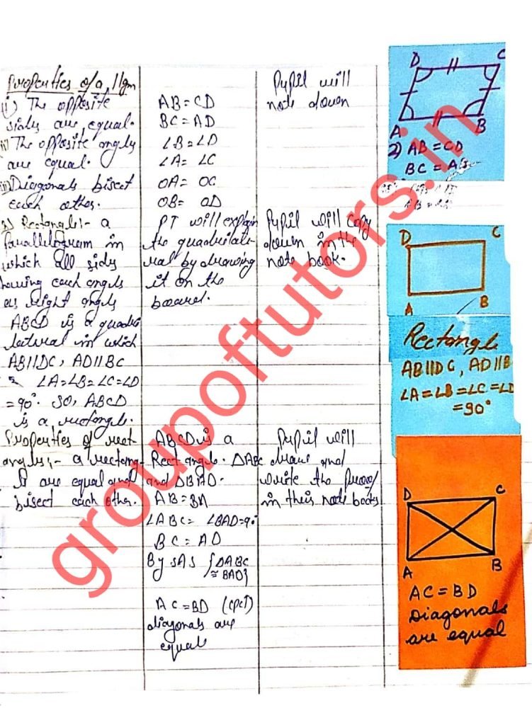 Quadrilaterals Lesson Plan Maths Class 8