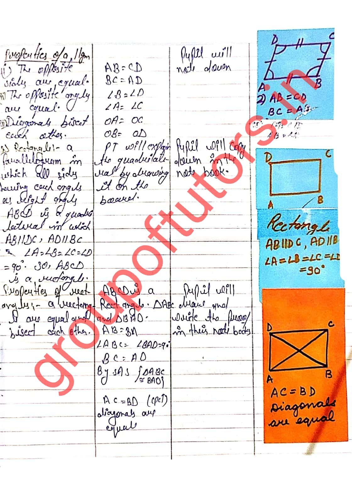 Quadrilaterals Lesson Plan Maths Class 8 - Group Of Tutors