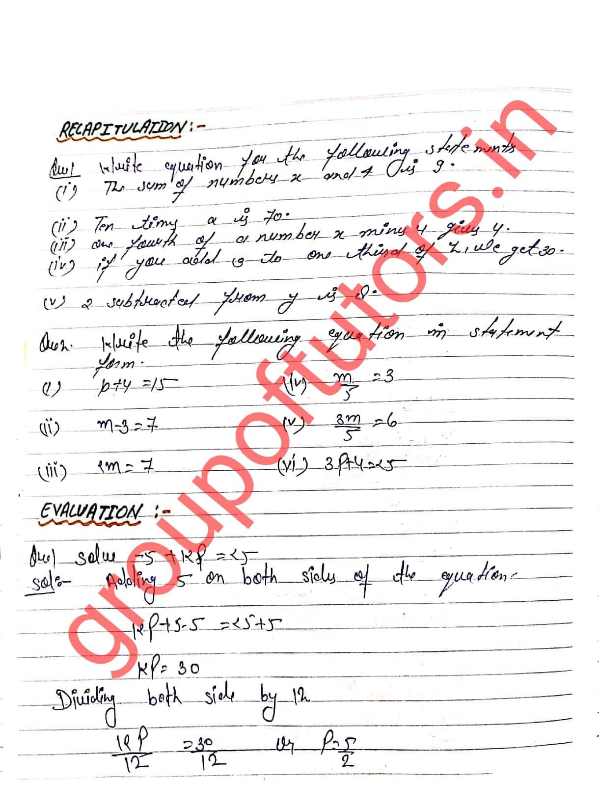 Simple Equations Lesson Plan Mathematics Group Of Tutors