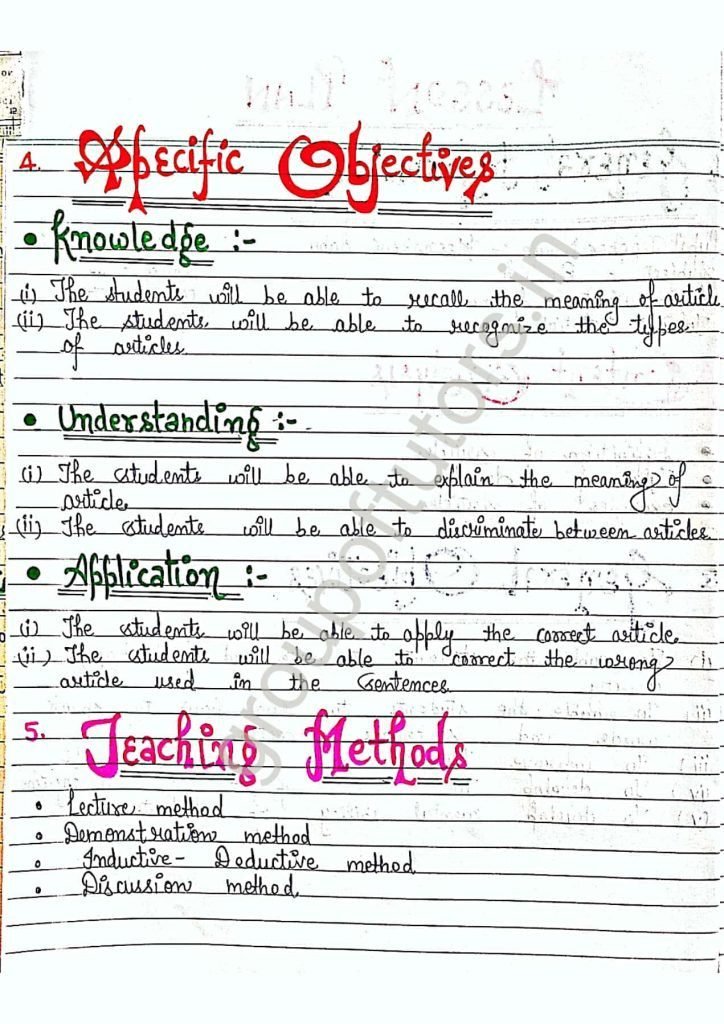 English Grammar Lesson Plan for B.Ed