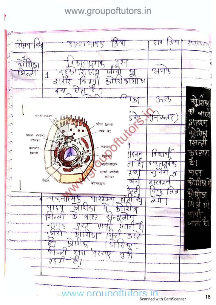कोशिका के भाग पाठ योजना जीव विज्ञान