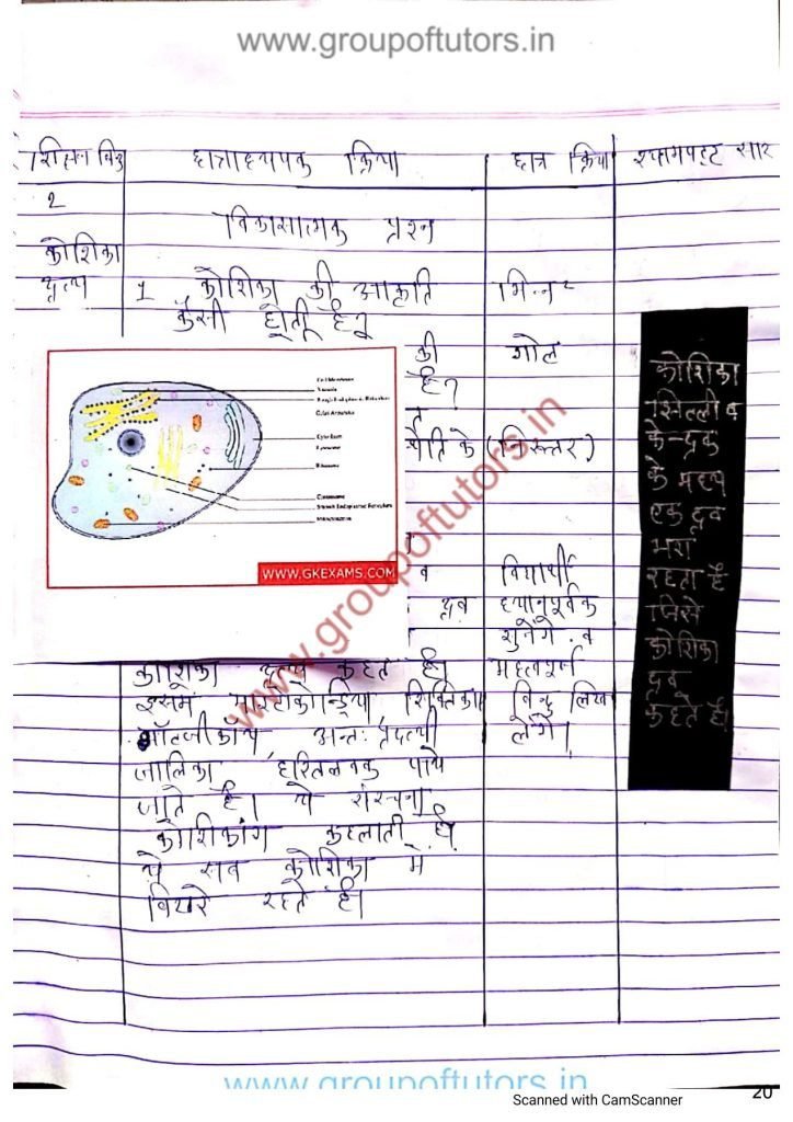 कोशिका के भाग पाठ योजना जीव विज्ञान