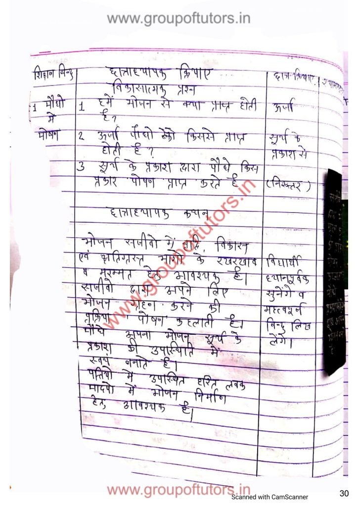 पौधों में पोषण पाठ योजना [Nutrition in Plants] Group Of Tutors Lesson Plans for B.Ed