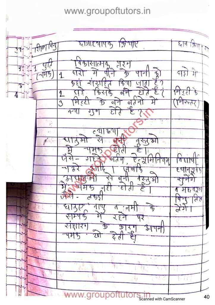 वस्तुओं के गुण पाठ योजना विज्ञान Group Of Tutors Lesson Plans For B.Ed