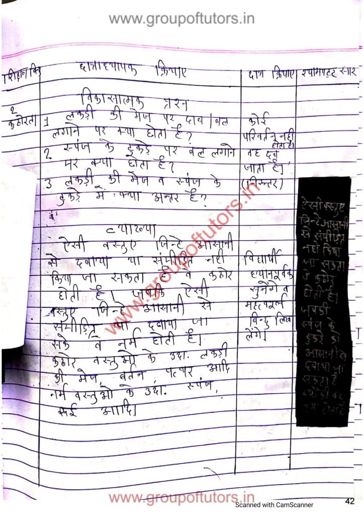 वस्तुओं के गुण पाठ योजना विज्ञान Group Of Tutors Lesson Plans For B.Ed